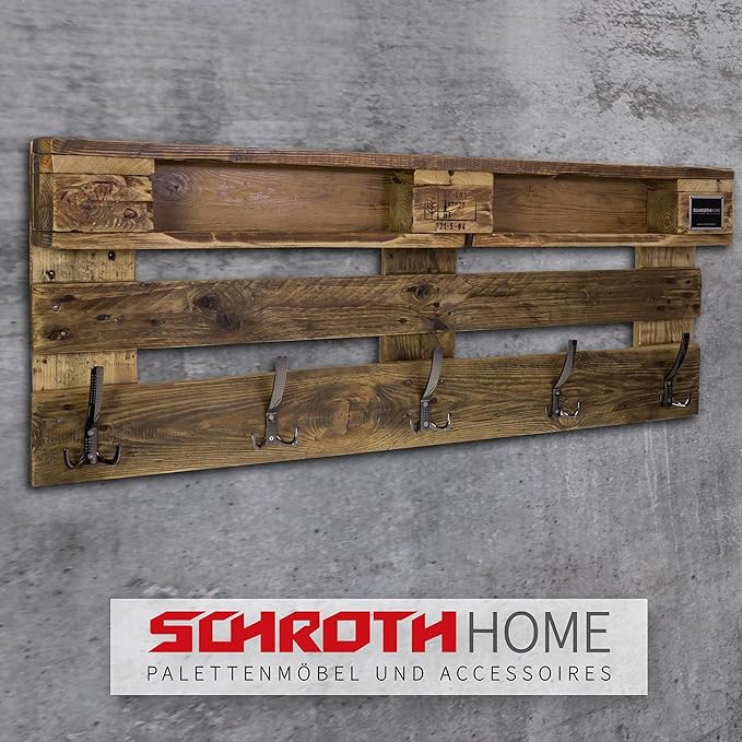 Schroth Home PALrobe 120 x 47 x14 cm rechteckig – Wandgarderobe im VINTAGE Look aus Europaletten