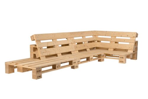 Palettenlounge Ecksofa aus neuen Paletten