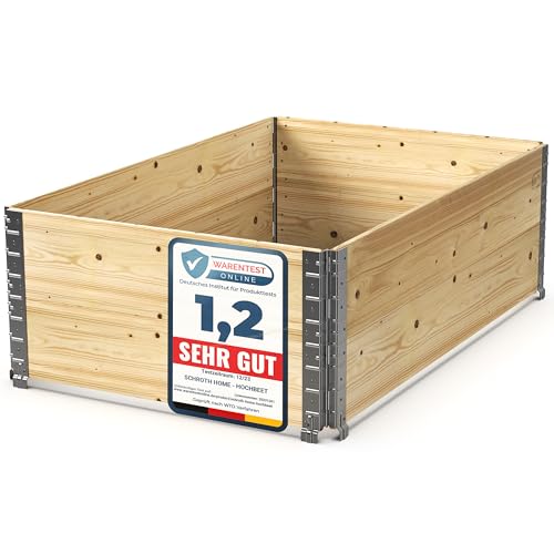 Schroth Home Hochbeet 120x80x40cm groß - rechteckig - Palettenrahmen aus Holz - Hochbeet für Garten - faltbar - steckbar & stapelbar - Aussenbereich