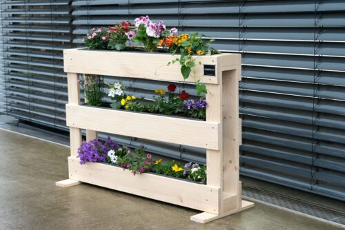 PALblumenwand Style 120 x 80 x 15 cm – Deko Hochbeet mit Etagen – Wandhalter aus Holz für Innen und Aussen – Lieferung als Bausatz - inklusive GRATIS 3 Pflänzkästen