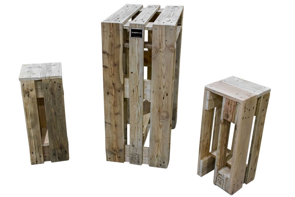 Schroth Home Pali Bar Set - 128 x 47 x 105 cm – Stehtisch mit Zwei Barhockern – Bistrotisch aus Paletten – Küchentisch und Küchenstühle im Vintage-Style