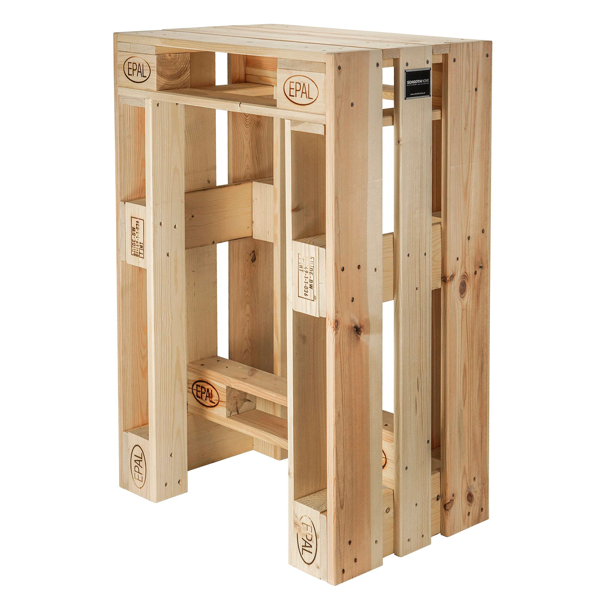 Schroth Home Pali Bar Tisch 71,5 x 47 x 105 cm – Stehtisch aus Holz– Bistrotisch aus Paletten– robust massiv pflegeleicht