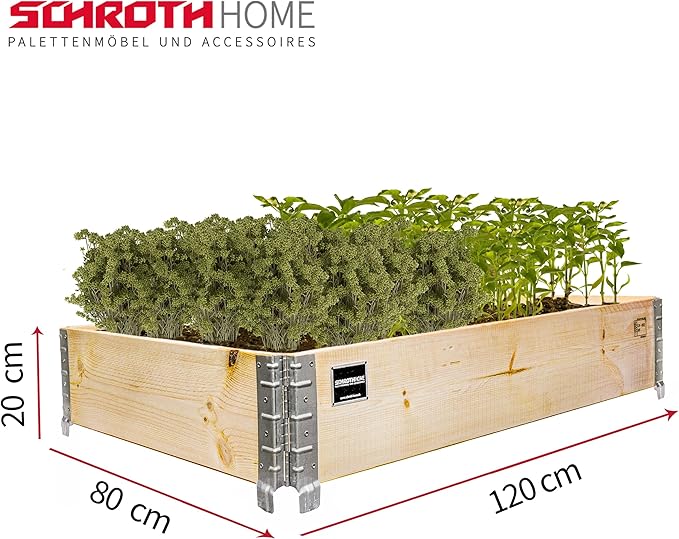 Schroth Home Hochbeet 120x80x20cm Rechteckig - Palettenrahmen aus Holz für Garten - Faltbar, Steckbar & Stapelbar - Außenbereich – Bild 9