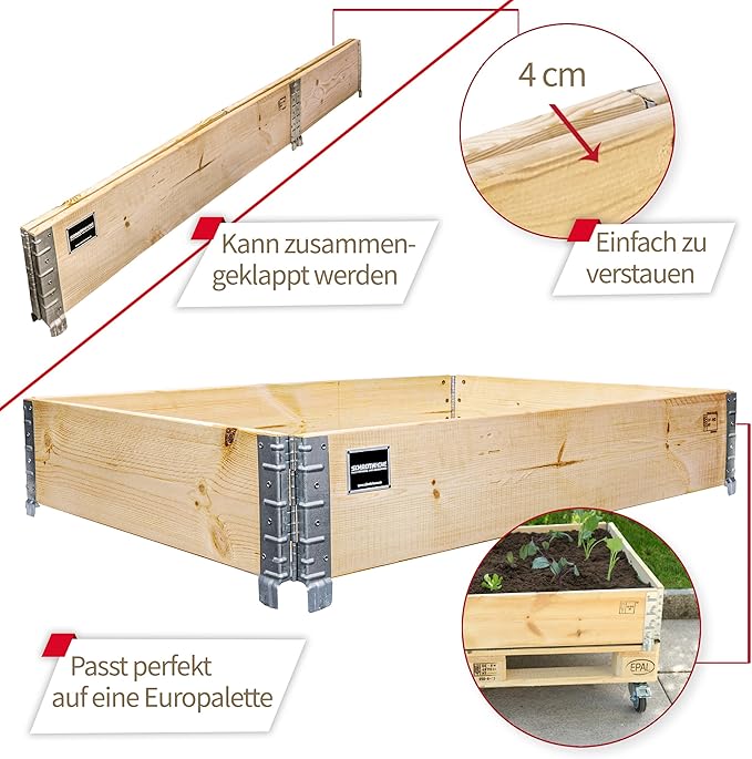 Schroth Home Hochbeet 120x80x20cm Rechteckig - Palettenrahmen aus Holz für Garten - Faltbar, Steckbar & Stapelbar - Außenbereich – Bild 10