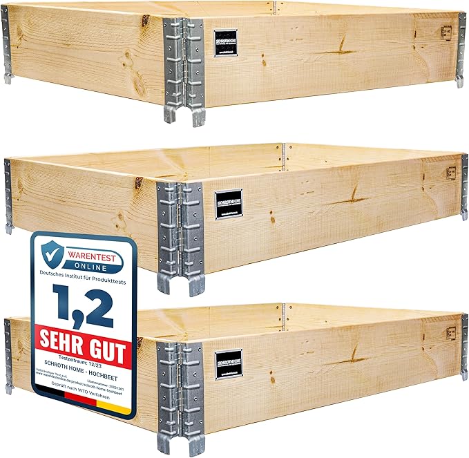 Schroth Home Hochbeet 120x80x20cm Rechteckig - Palettenrahmen aus Holz für Garten - Faltbar, Steckbar & Stapelbar - Außenbereich – Bild 5
