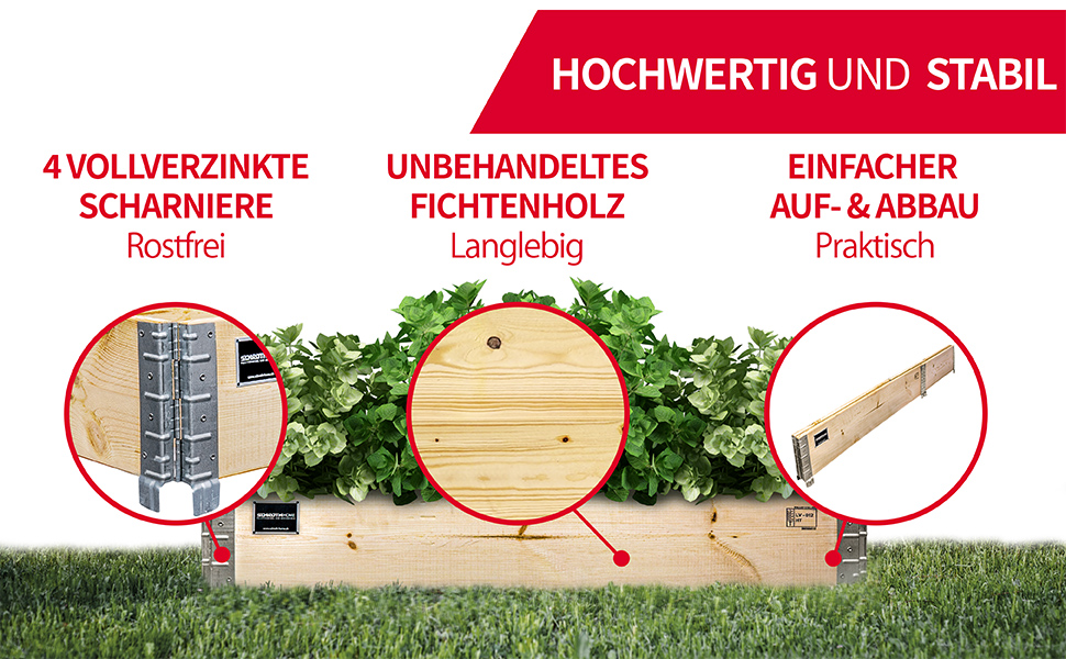Schroth Home Hochbeet 120x80x20cm Rechteckig - Palettenrahmen aus Holz für Garten - Faltbar, Steckbar & Stapelbar - Außenbereich – Bild 7