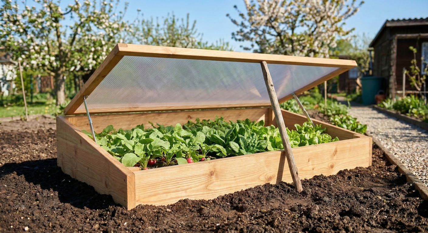 Frühbeet-richtig-bepflanzen Frühbeet richtig bepflanzen. Ein Frühbeet auf einem vorbereitetem Stück Erde in einer Kleingartenanlage.